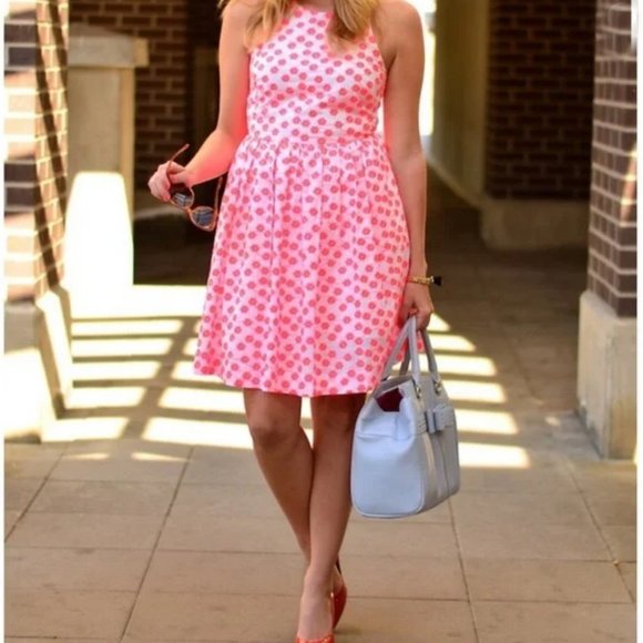 J. Crew Fit & Flare Dress Sleeveless Sz 0 Round Neck Neon Pink Orange Floral - Picture 2 of 14